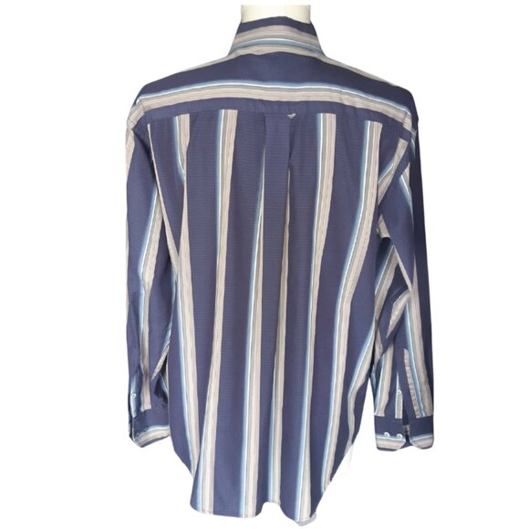 Bugatchi Uomo SZ M 100% Cotton Men's Button Down Blue Striped Shirt - Picture 4 of 13